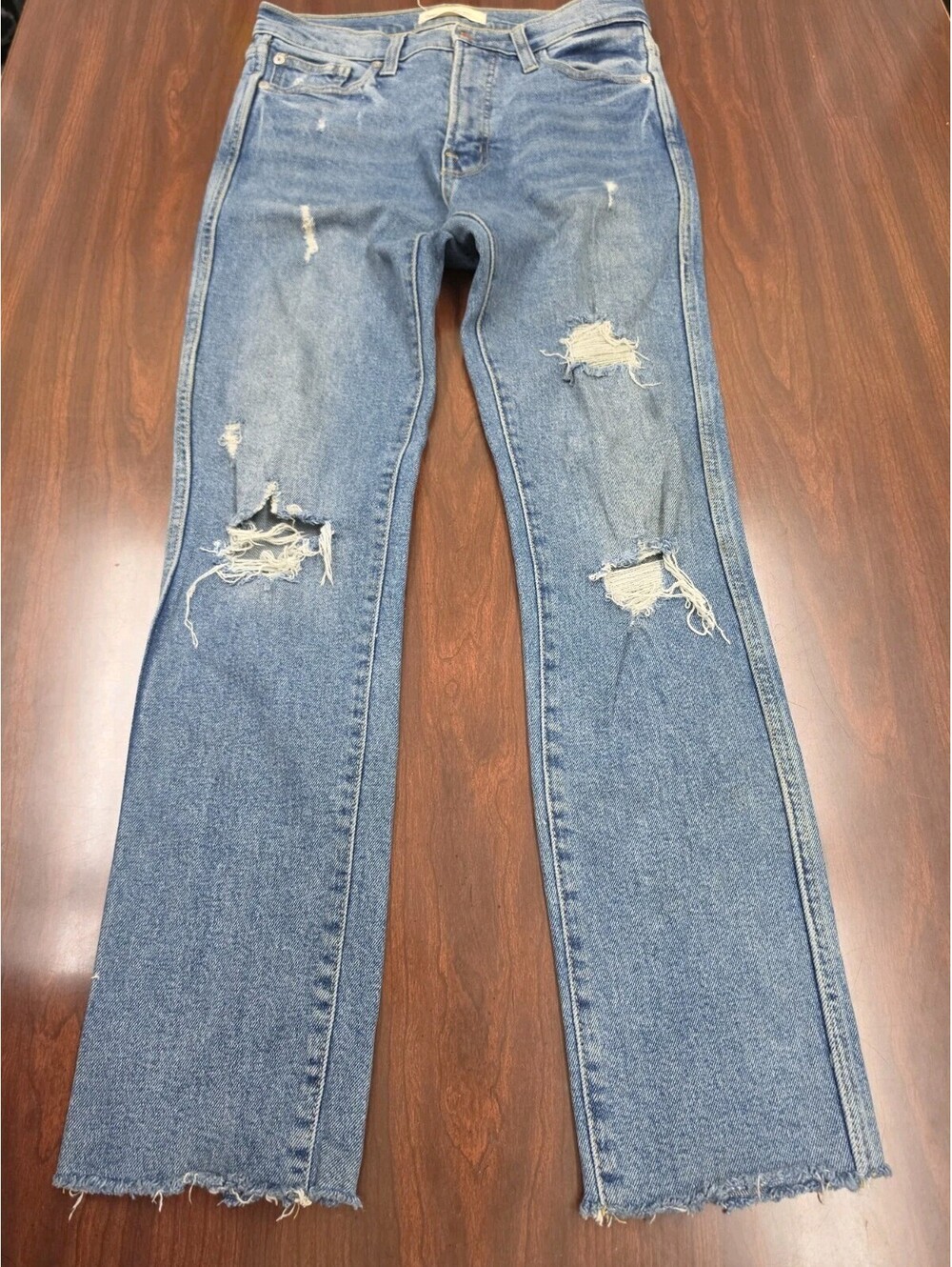 Gap 1969 High Rise Slim Straight Jeans 28 Distressed Ripped Raw Hem 90s